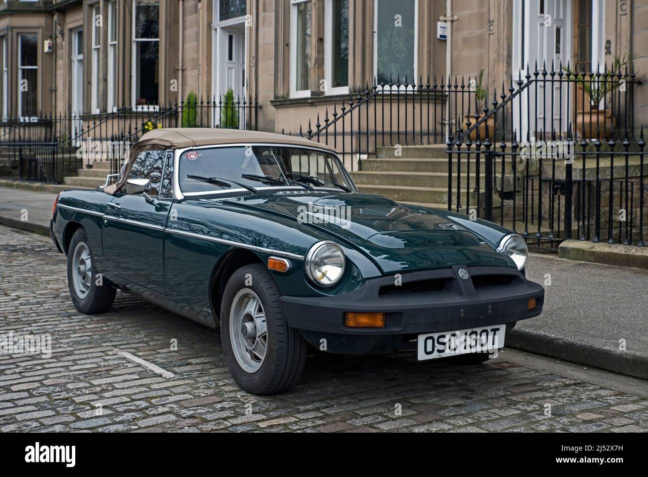 MG convertible parked on a street in Edinburgh's West End. Stock Photo