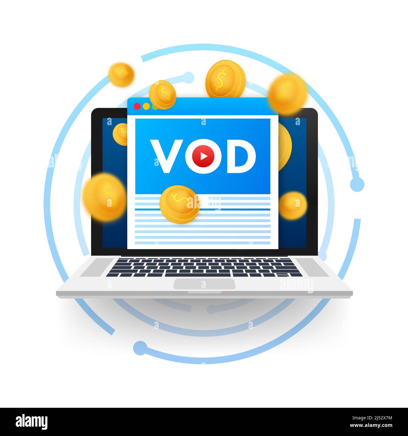 VOD - Video On Demand , Video monetization. Vector stock illustration. Stock Vector