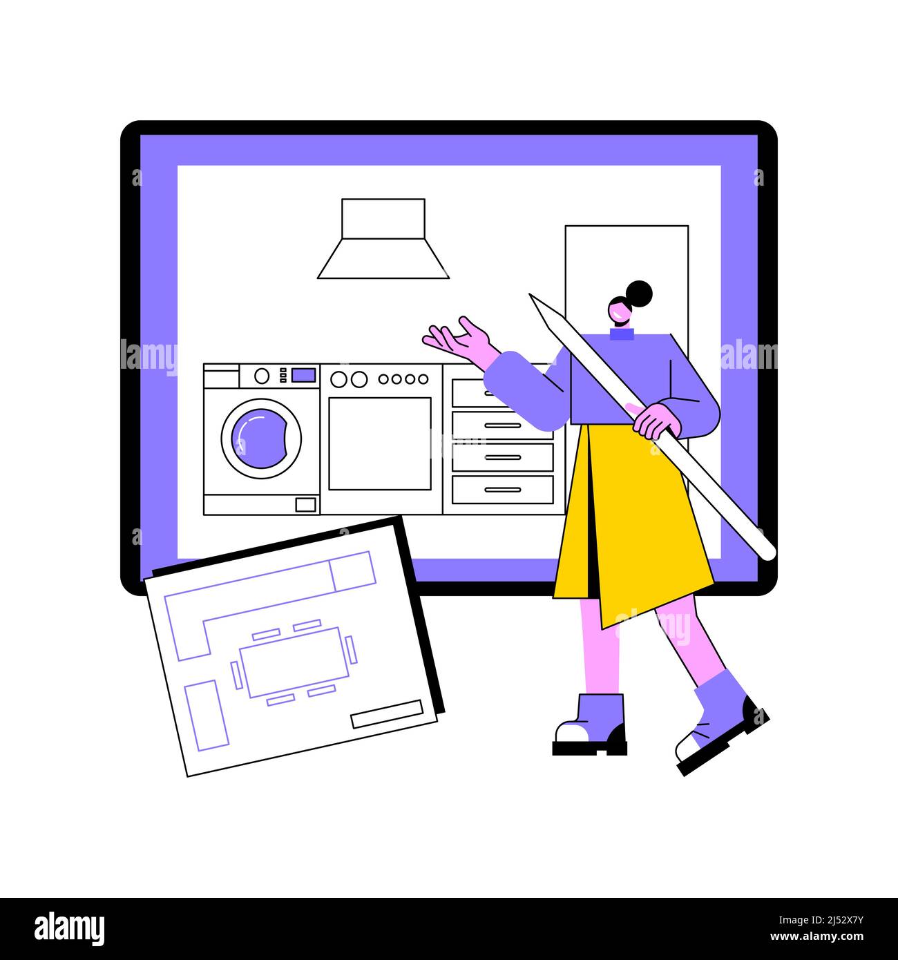 Custom made kitchens abstract concept vector illustration. Bespoke kitchen furniture design and