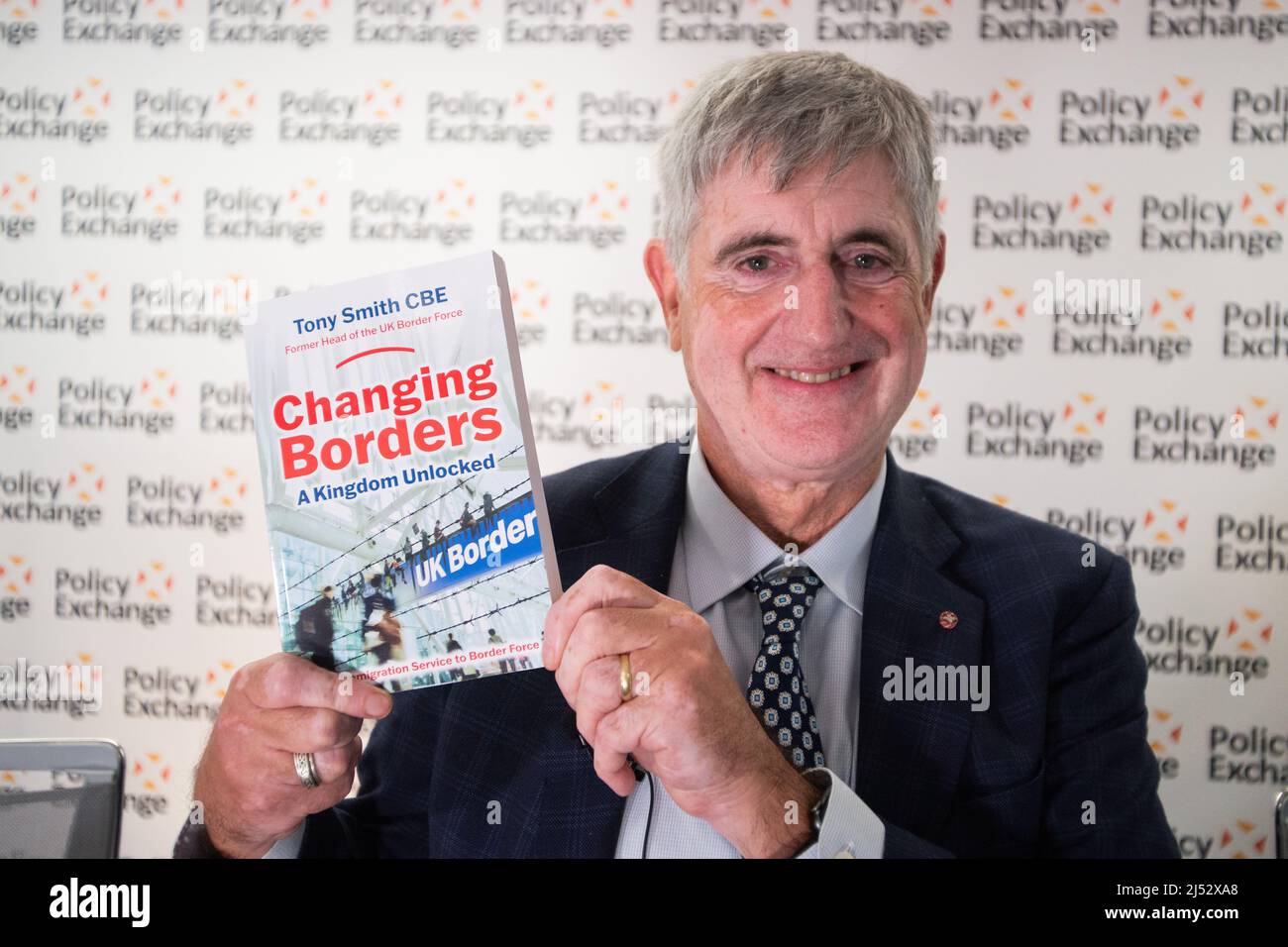 London, UK. 19th Apr, 2022. Tony Smith CBE.Former Head of UK Border Force, Tony Smith CBE, launches his book CHANGING BORDERS at Policy Exchange with Dennis Goodhart, Glyn Williams, former Director General of Immigration Policy at the Home Office and Nusrat Ghani, Conservative MP for Wealden in East Sussex. Credit: Peter Hogan/Alamy Live News Stock Photo
