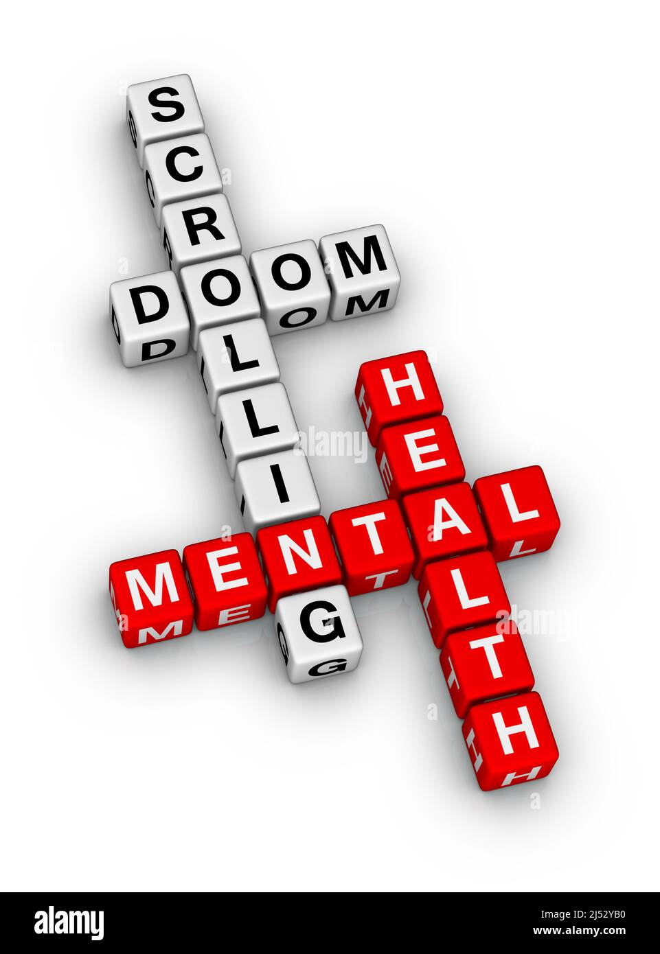 Doomscrolling Mental Health Crossword Puzzle. 3d illustration on White Background Stock Photo