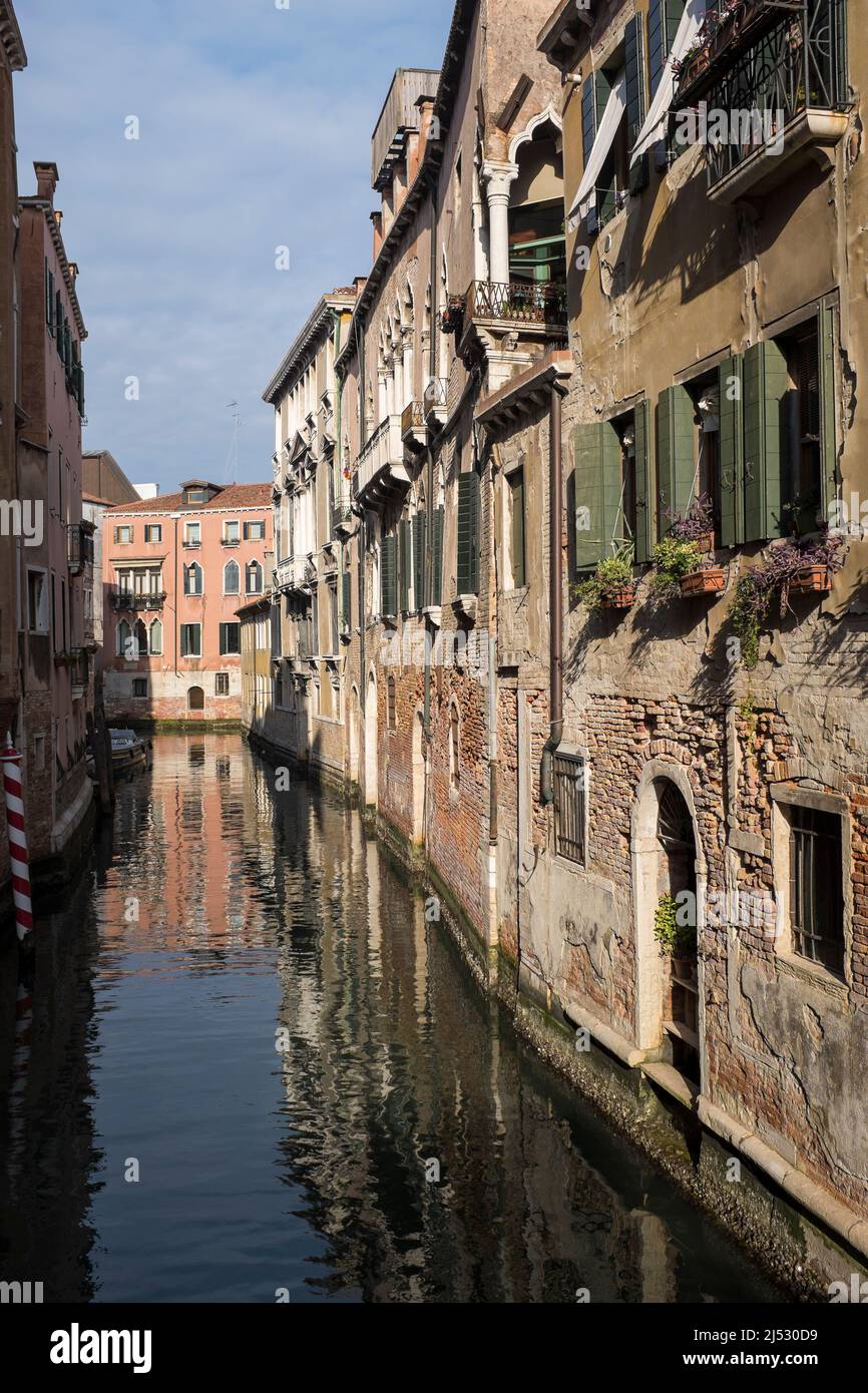 Quiet Back Street Canal Scene Dorsoduro Venice Italy Stock Photo