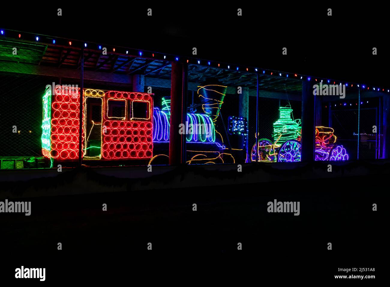 Christmas train display in Beerbower Park in McCleary, Washington State, USA Stock Photo