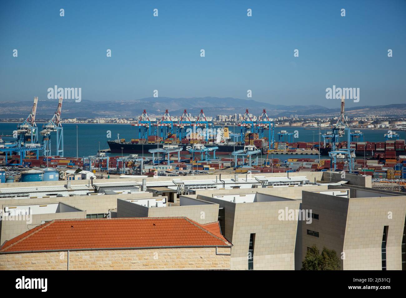 View of Haifa Bay from Mount Carmel Stock Photo