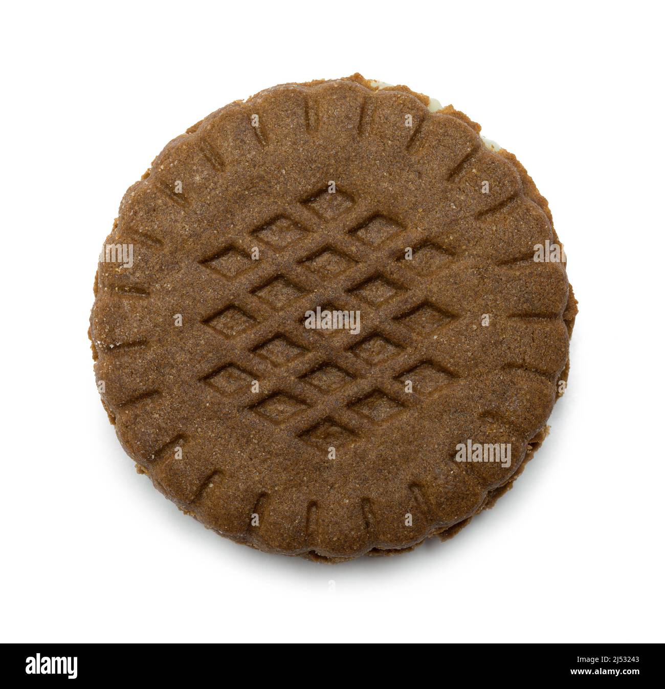 Chocolate Sandwhich Cookie Top View Cut Out on White. Stock Photo