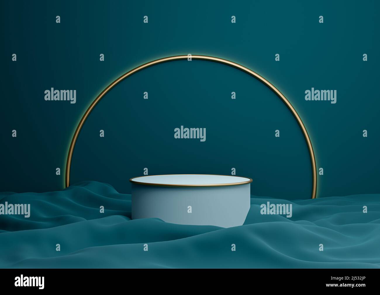 Dark teal, aqua blue 3D rendering luxurious product display podium or ...