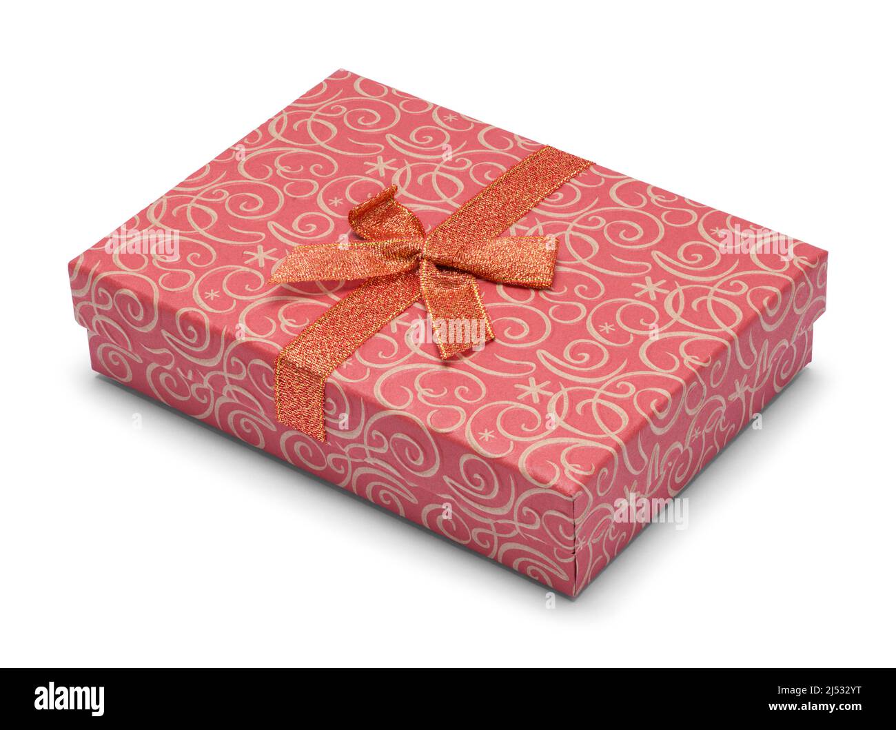 Flat Red Gift Box Cut Out on White. Stock Photo