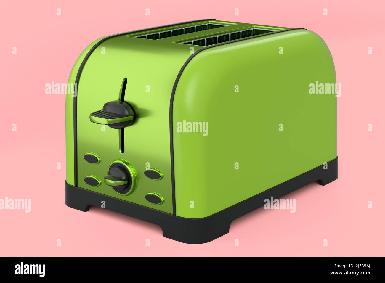Stainless steel toaster for making toast bread on a pink background. 3d
