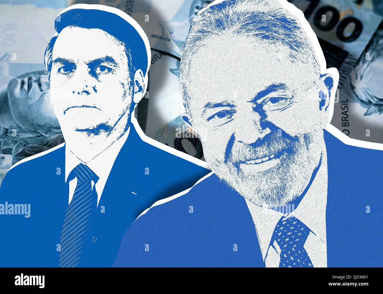 Lula da Silva and Jair Bolsonaro with 100 reais cash bills Stock Photo ...