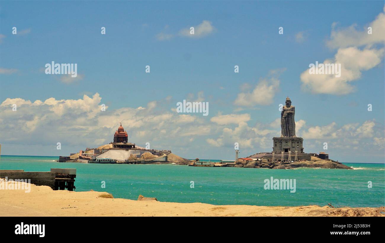 Kanyakumari,Tamilnadu,India-April 16 2022: Tourists enjoying ferry boat service in Kanyakumari which carries passengers to visit Vivekananda Rock Memo Stock Photo