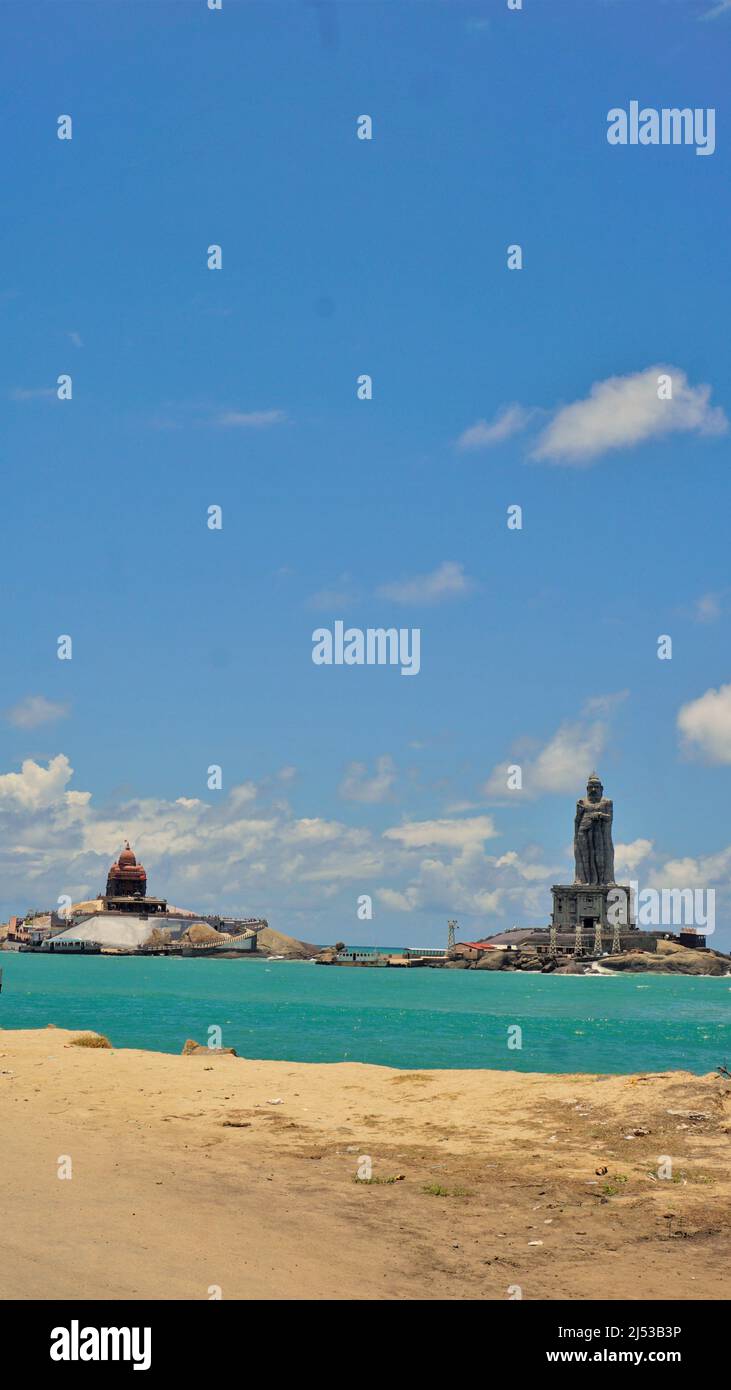 Kanyakumari,Tamilnadu,India-April 16 2022: Tourists enjoying ferry boat service in Kanyakumari which carries passengers to visit Vivekananda Rock Memo Stock Photo