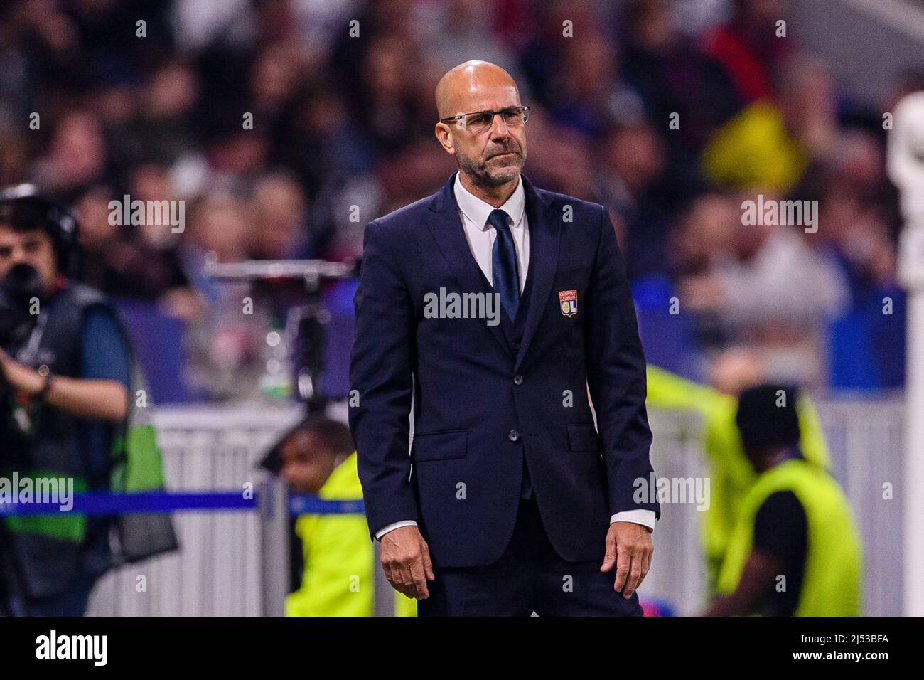 LYON, FRANCE - APRIL 14: Olympique Lyon Head Coach Peter Bosz during the  UEFA Europa League Quarter Final Leg Two match between Olympique Lyon and  West Ham United at Parc Olympique on