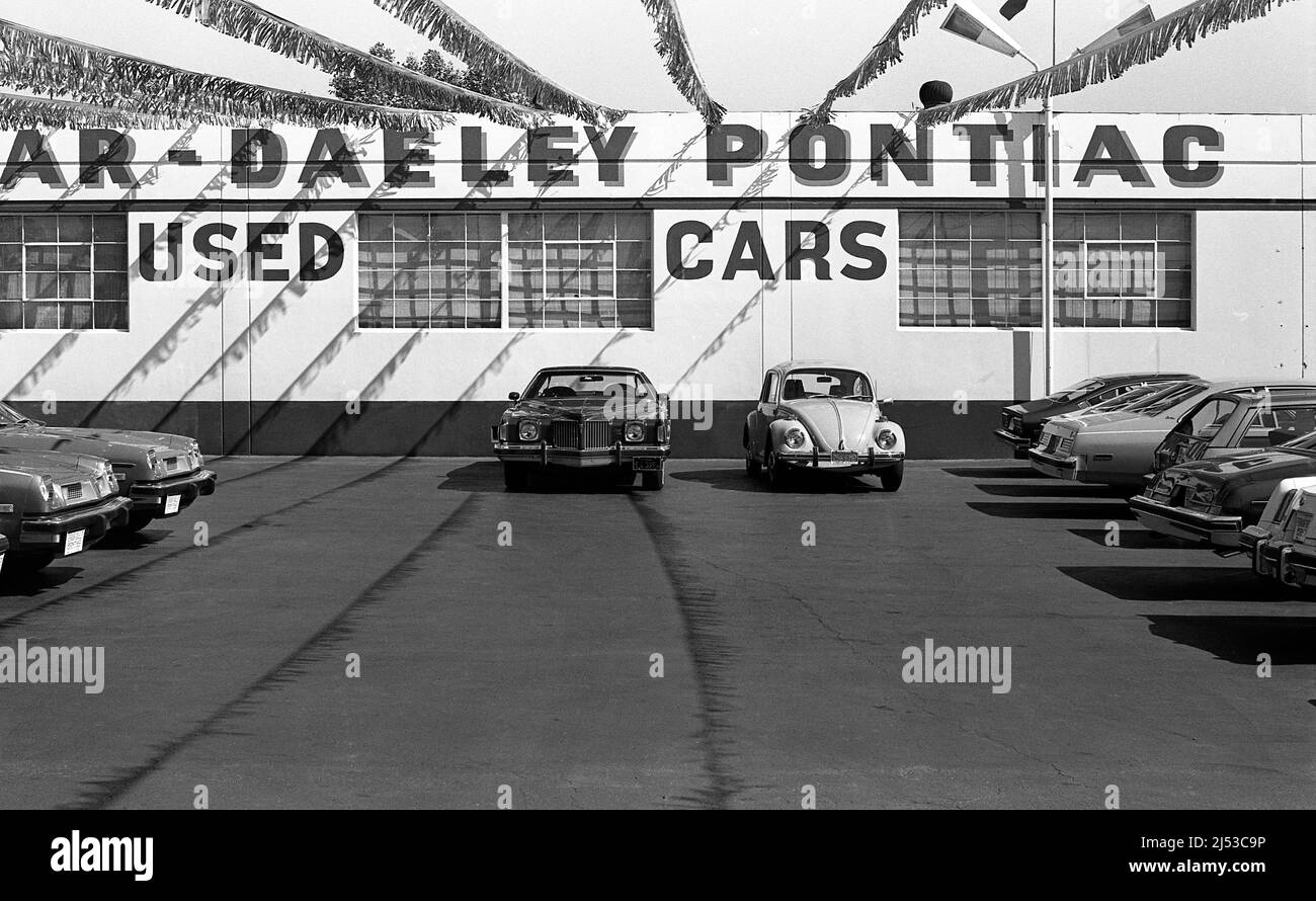 Pontiac and used cars dealership on La Brea Ave. in Los Angeles, CA. Stock Photo