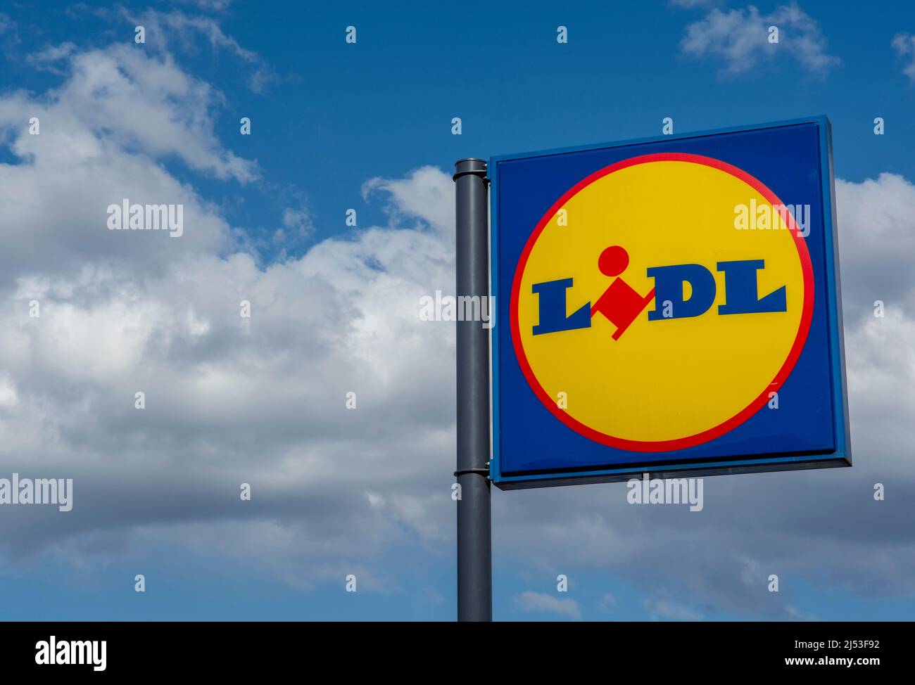Nova Bana, Slovakia - March, 18 , 2022 : Lidl shop Sign. Brand logo. Lidl is a German international discount retailer chain that operates over 11,000 Stock Photo