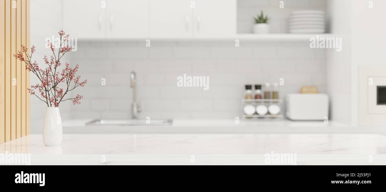 Luxury white kitchen interior design with copy space for montage your ...