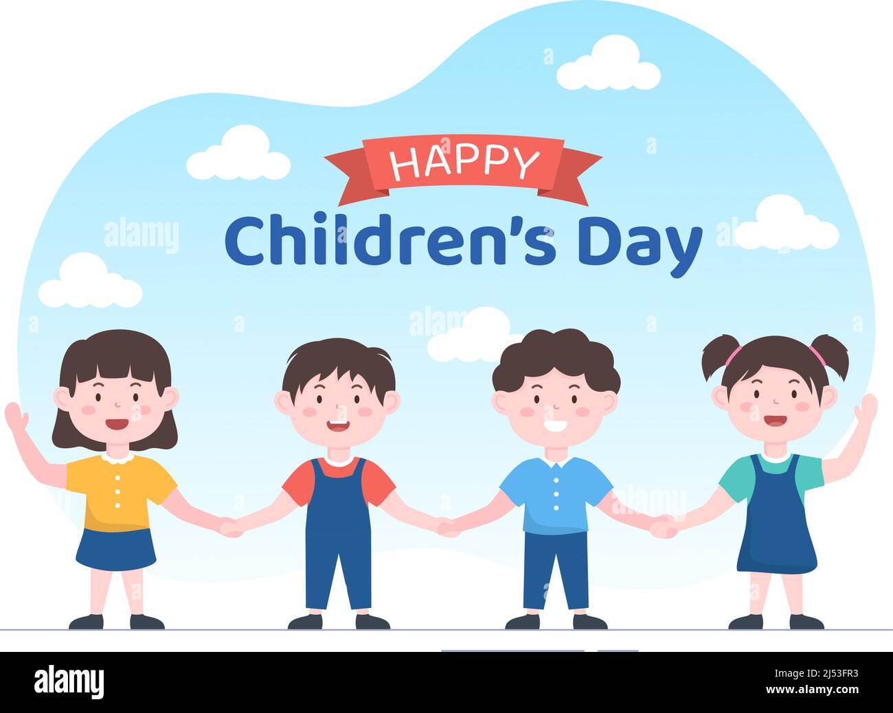Happy Children's Day Celebration With Boys and Girls Playing in Cartoon  Characters Background Illustration Suitable for Greeting Cards or Posters  Stock Vector Image & Art - Alamy
