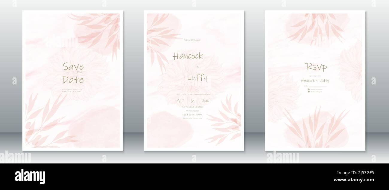 Wedding invitation card template watercolor background elegant of pink ...