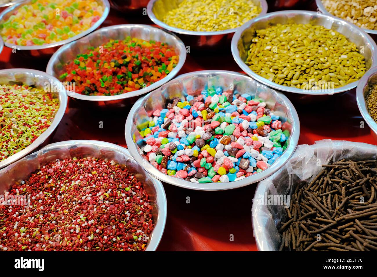 Indian variety of traditional mouth freshener in bowl for sale, mukhwas