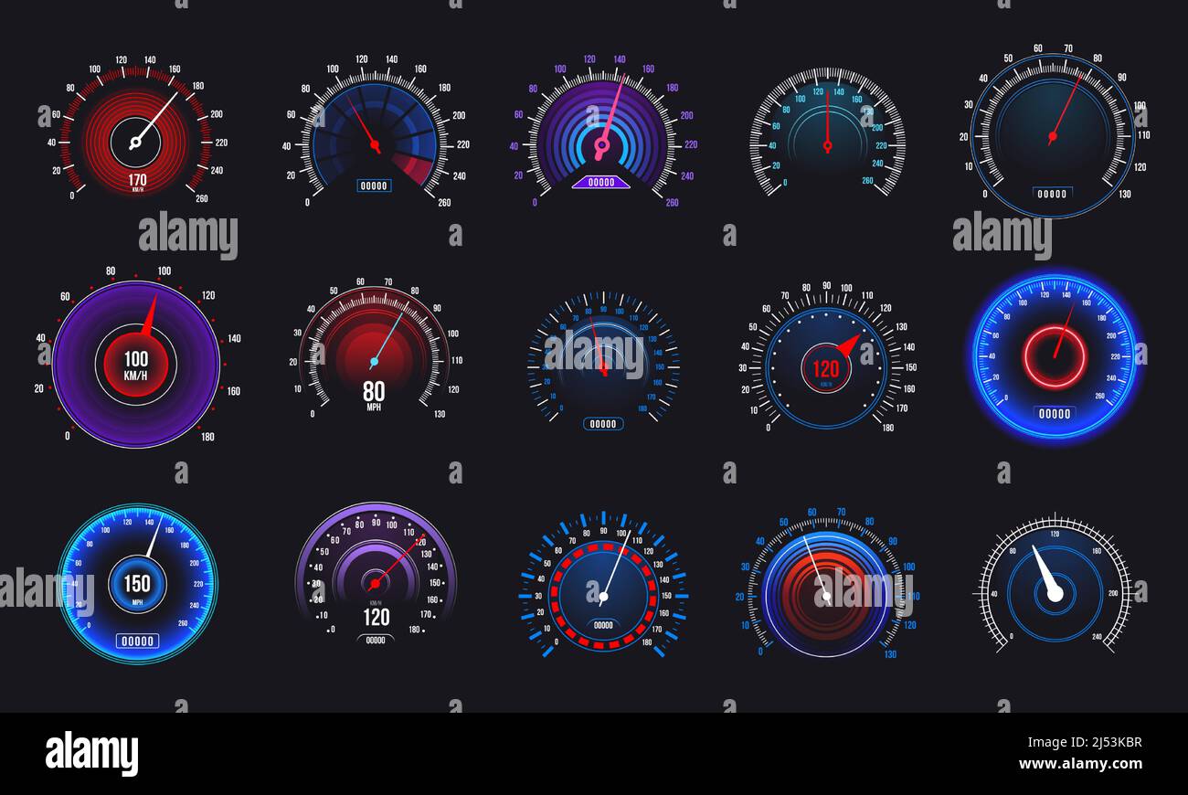 Car speedometer. Odometer and RPM motorbike gauge, automobile speed