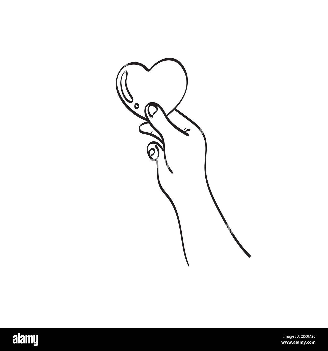 line art hand holding heart illustration vector hand drawn isolated on ...