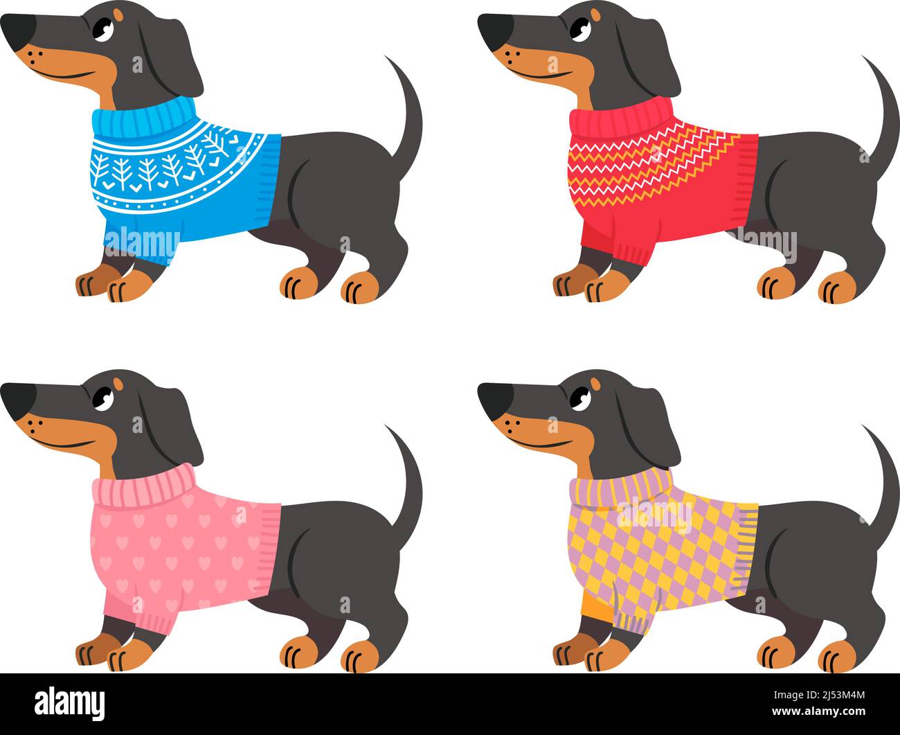 Collection of dachshund clothes, sweater for dogs Stock Vector