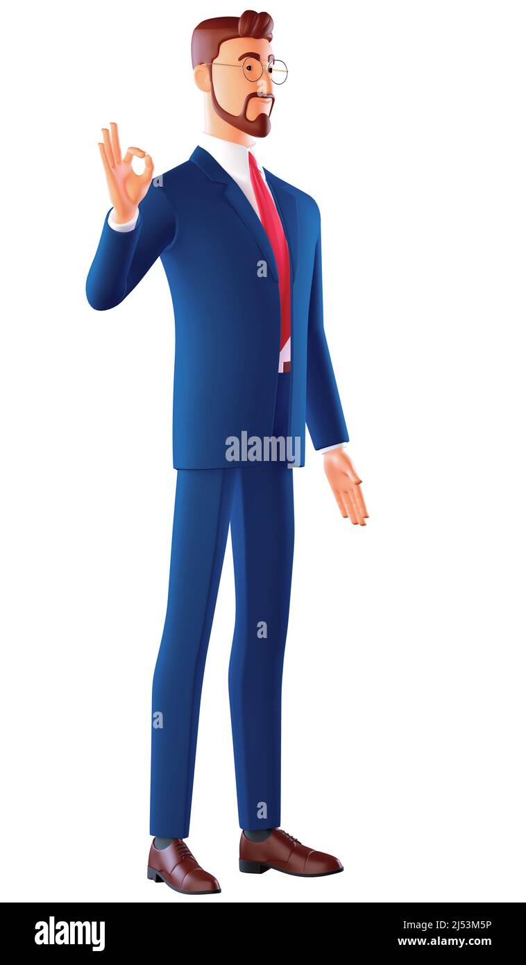 3d cartoon character. Young handsome man with beard wearing suit and glasses over white background smiling positive doing ok sign with hand and finger Stock Photo - Alamy 3d cartoon character. Young handsome man with beard wearing suit and glasses over white background smiling positive doing ok sign with hand and finger Stock Photo - Alamy