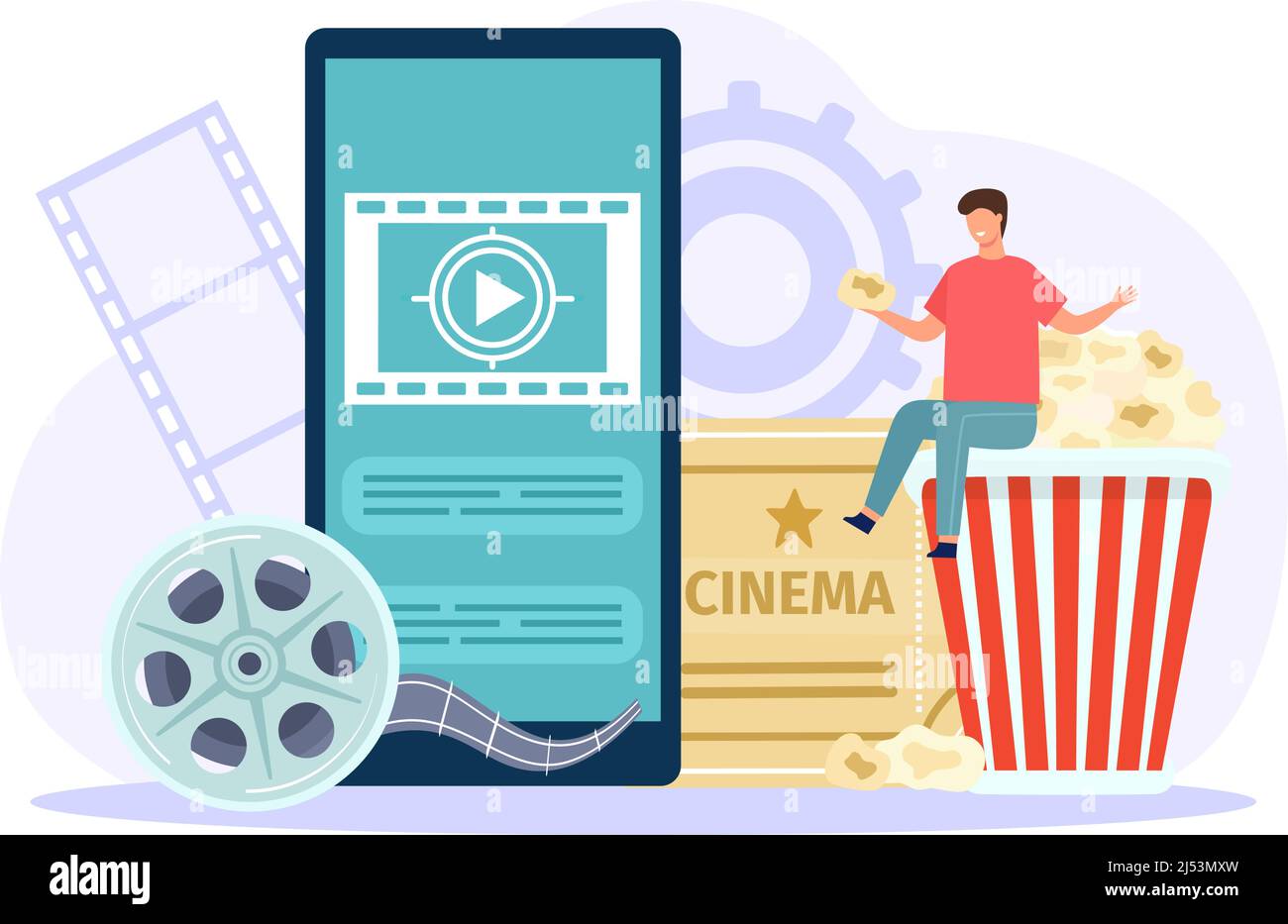Online cinema service, watch movie at home Stock Vector