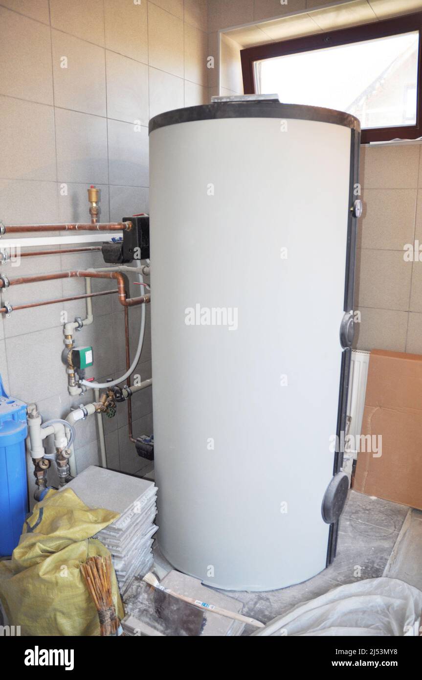 Hot Water Heating Boiler Installation. Condensing Boiler Accumulator
