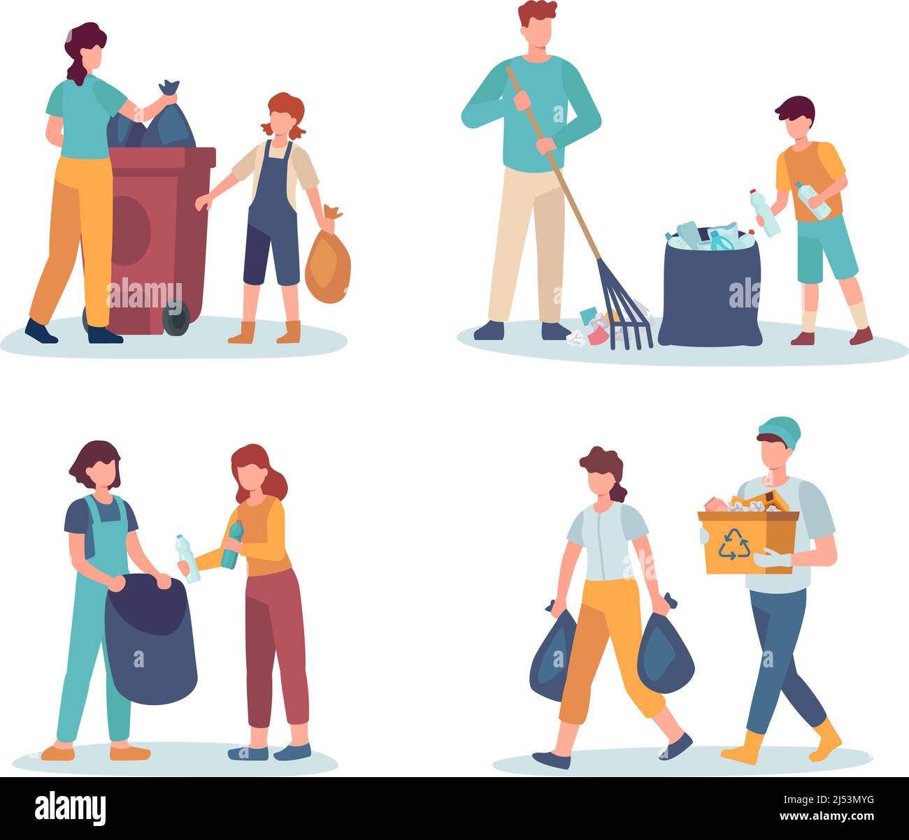People collect trash and garbage together in pack Stock Vector