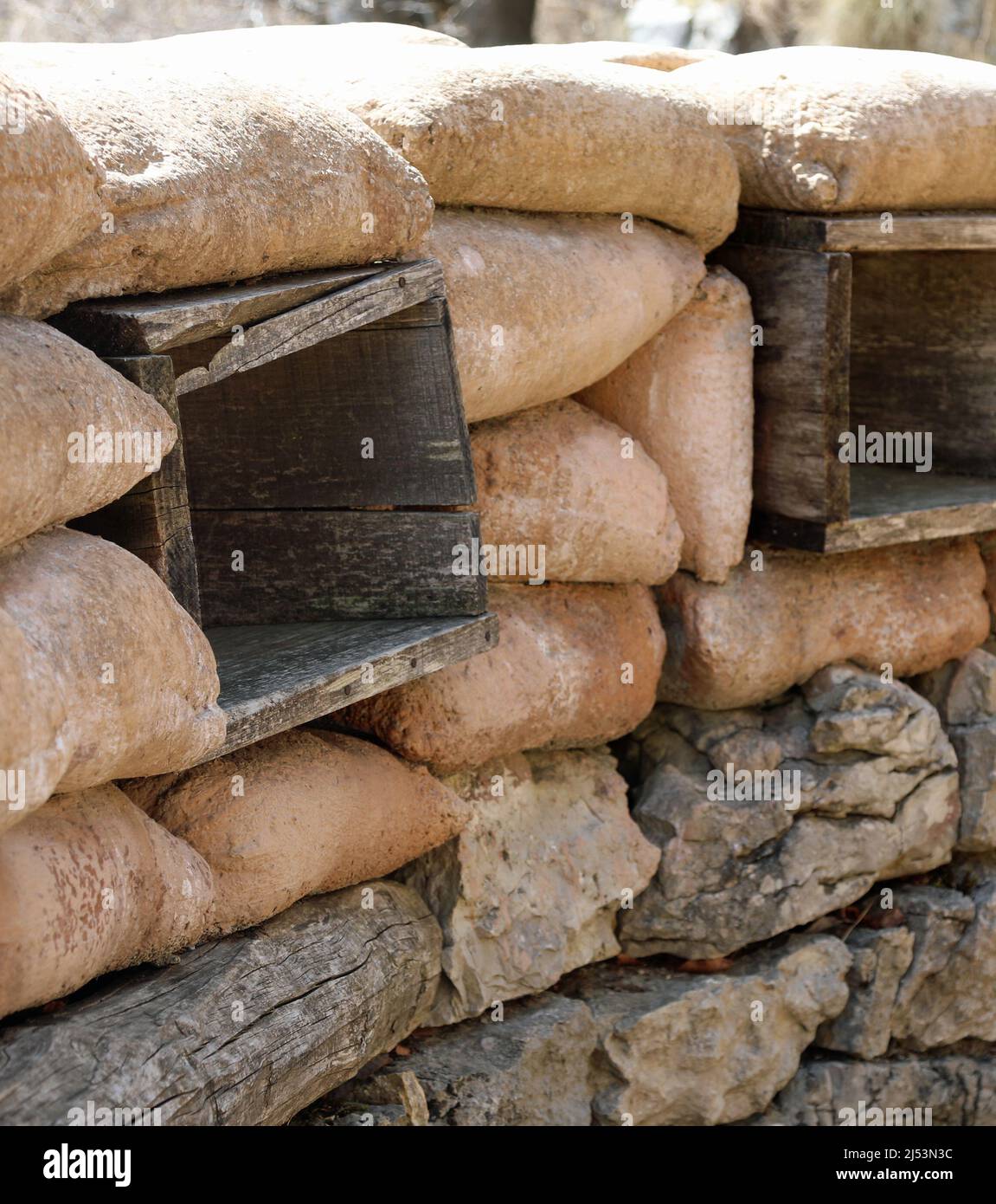 sandbags installed by army soldiers to defend themselves from enemy