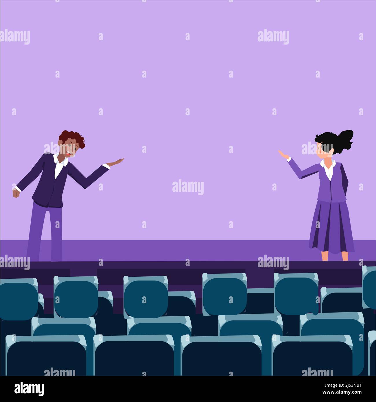 Professional corporate leaders wearing formal attire give talk speech