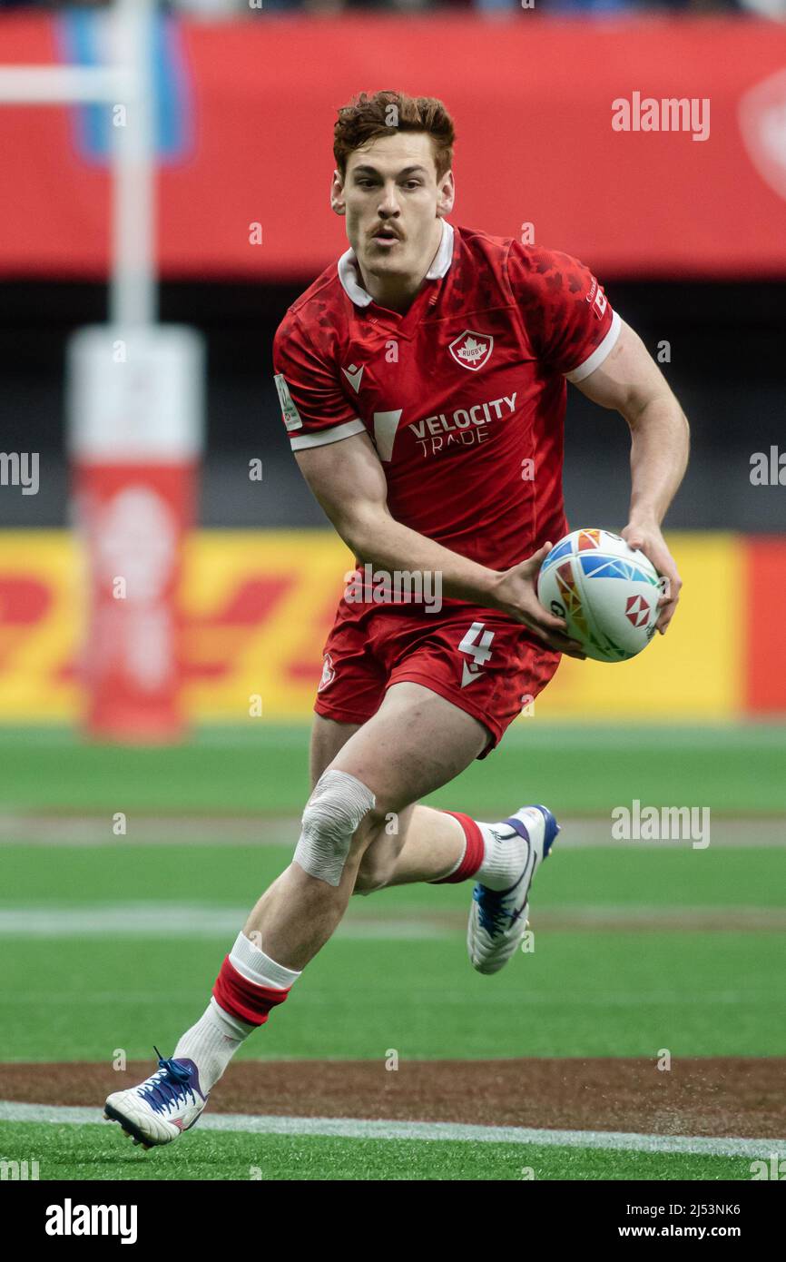 Vancouver, Canada, April 17, 2022: Phil Berna of Team Canada 7s in action during the match against Team Japan 7s on Day 2 of the HSBC Canada Sevens at BC Place in Vancouver, Canada. Canada won the match with the score 29-5. Stock Photo