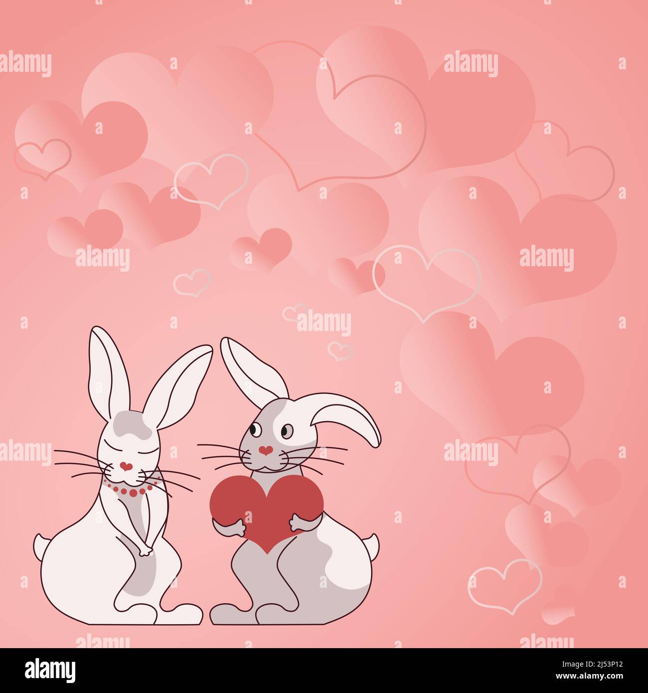 Two rabbits with heart shaped gifts with heartful background ...