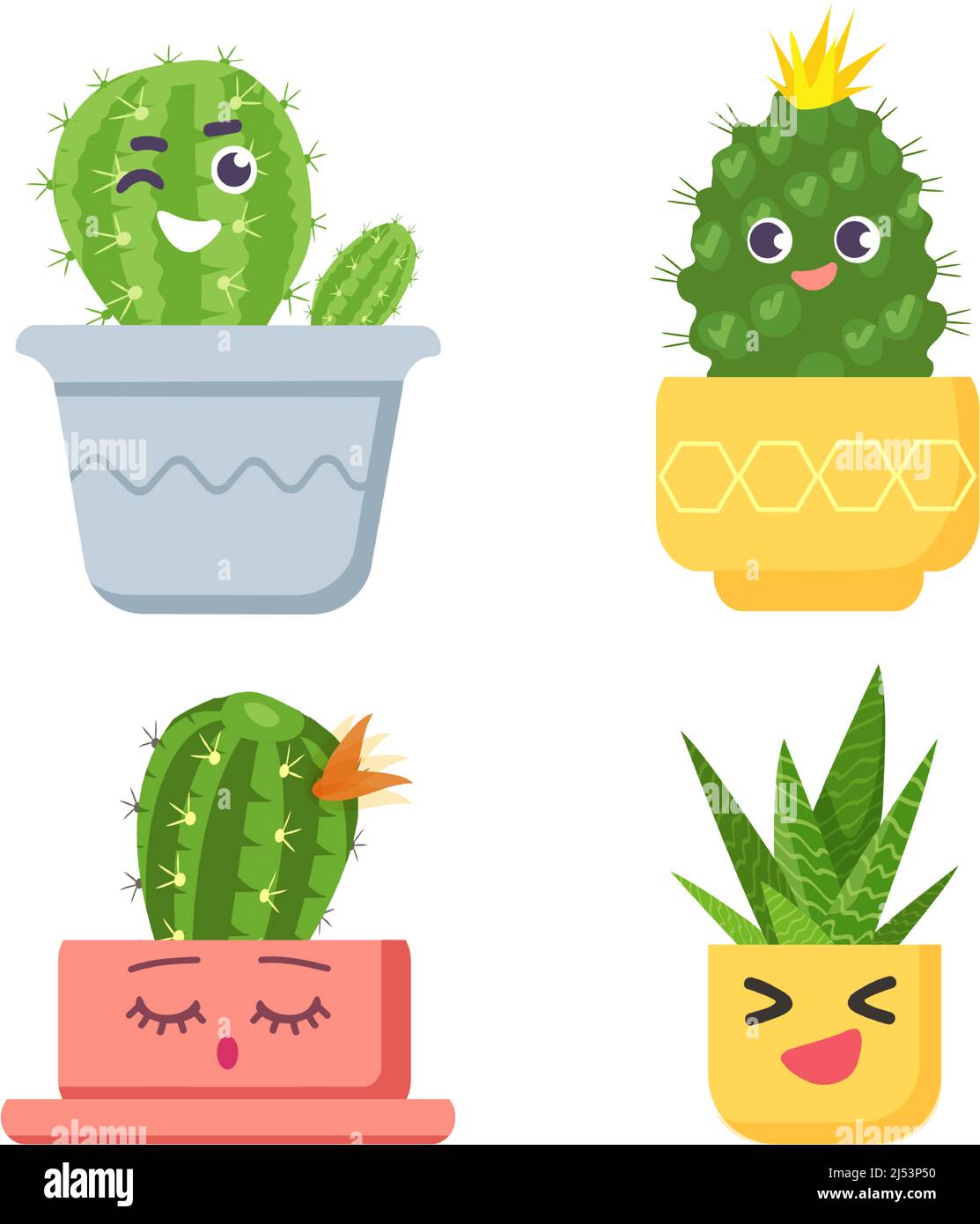 Cute cactus with faces collection, succulent plant. Cute cacti ...