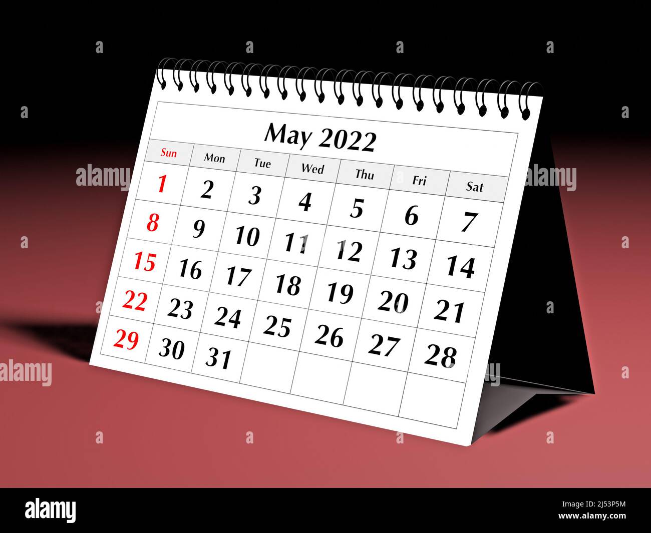 One page of the annual business monthly calendar. Date - month May 2022. 3d rendering Stock Photo