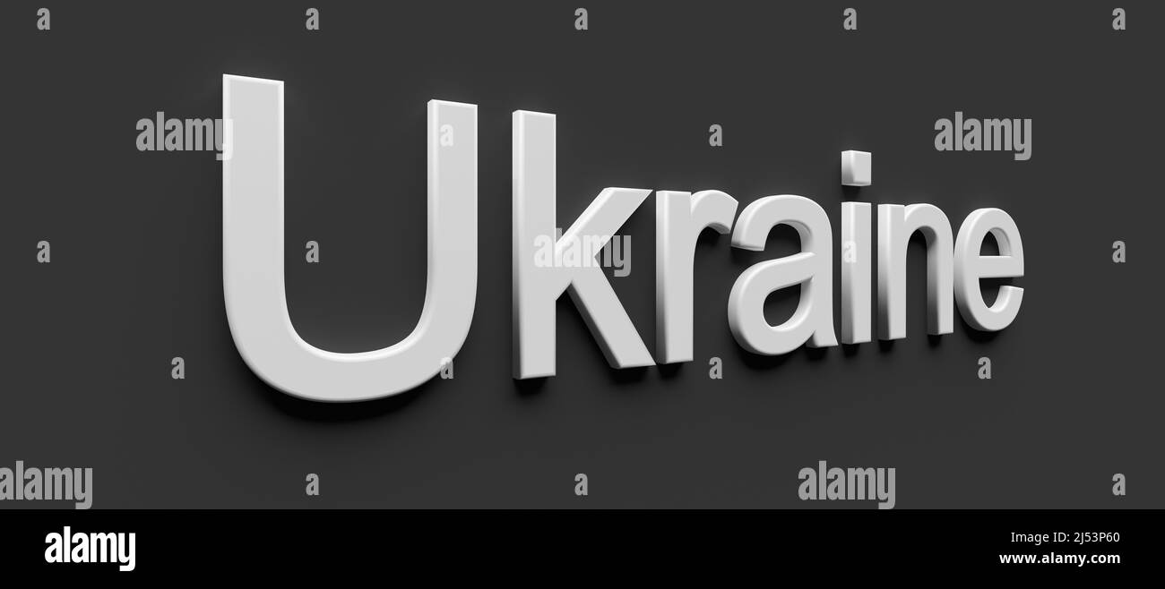 Text of country Ukraine in black and white colors. 3d rendering Stock Photo