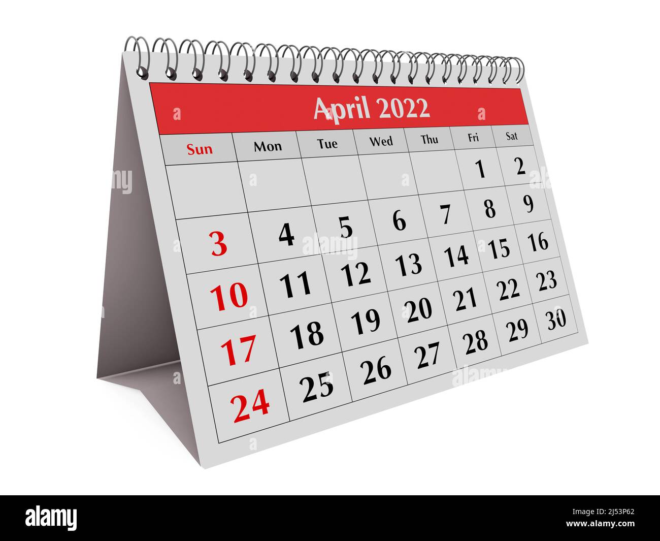One page of the annual business monthly calendar. Date - month April 2022. 3d rendering Stock Photo