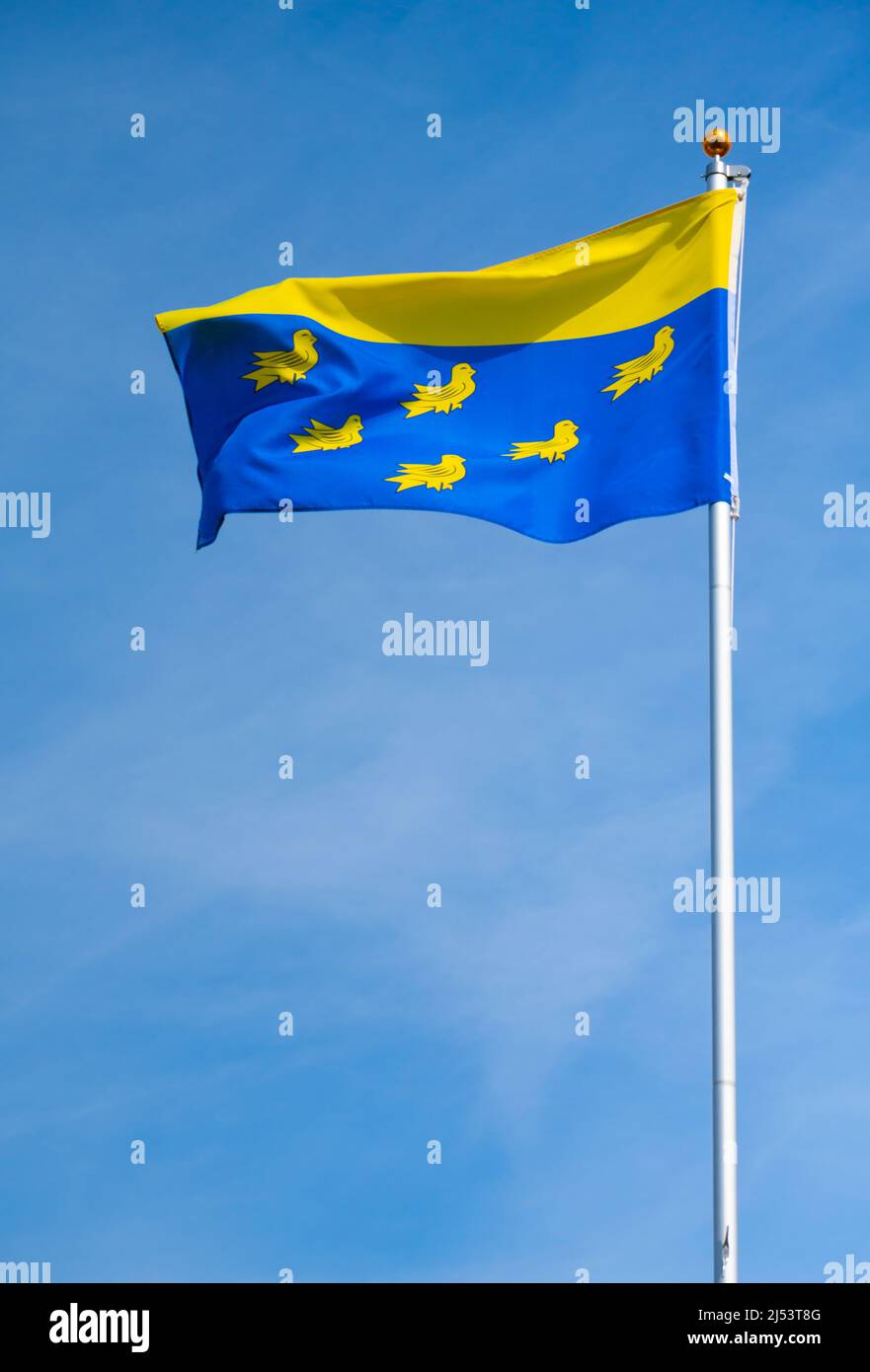 Former flag of West Sussex County Council, also commercially known as the Flag of West Sussex flying in the county of West Sussex, England, UK. Stock Photo