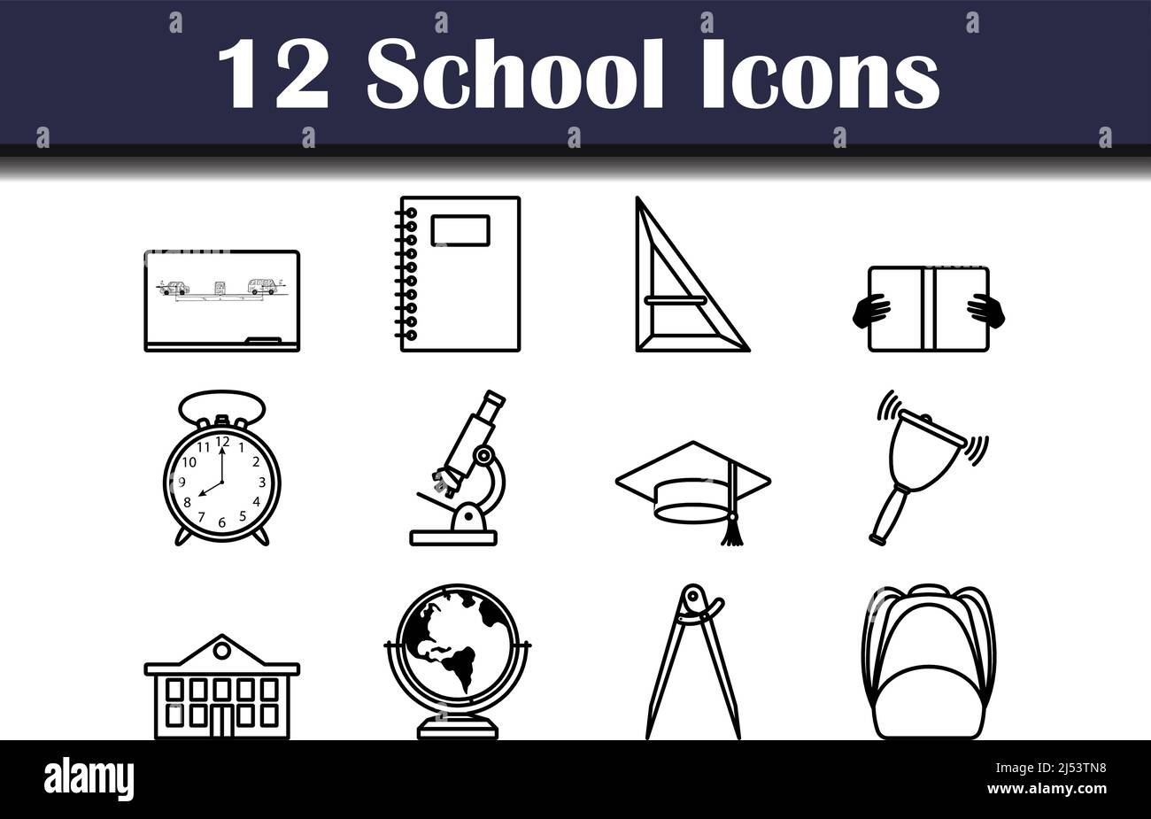 School Icon Set. Bold outline design with editable stroke width. Vector Illustration. Stock Vector