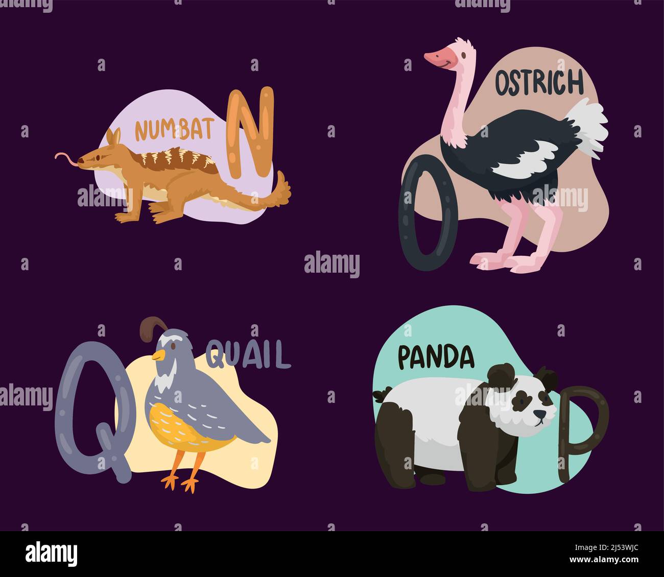 kids alphabet four animals Stock Vector Image & Art - Alamy