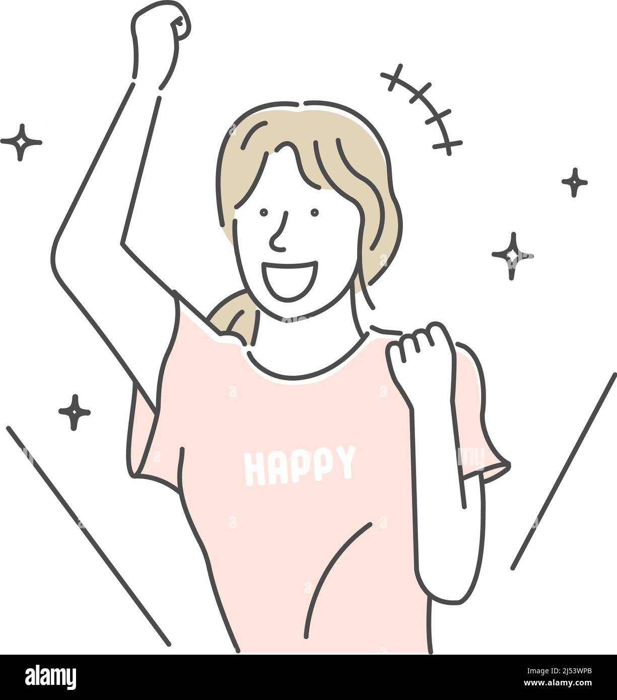 Vector illustration of a young woman cheering and expressing joy Stock Vector