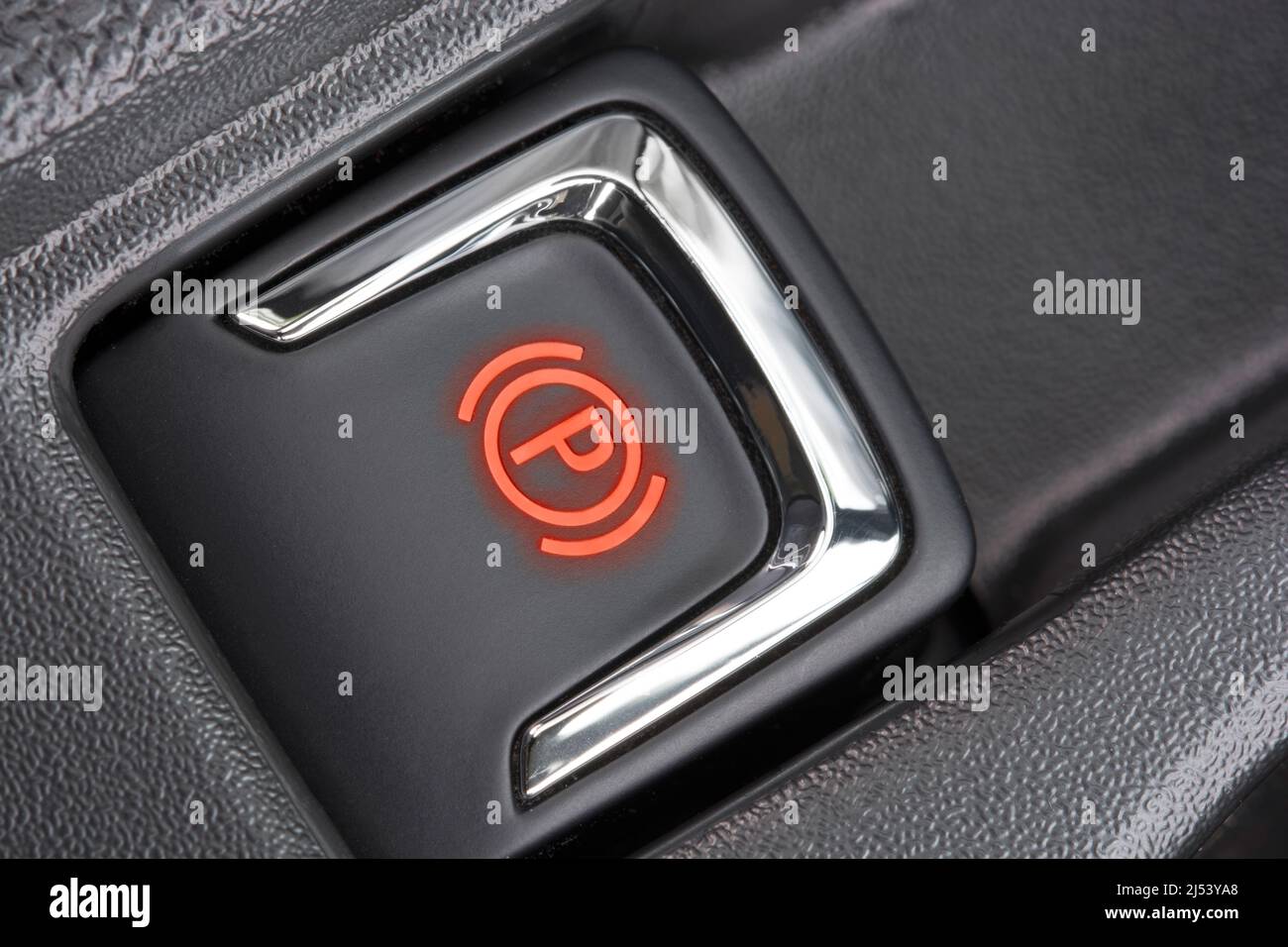 Parking brake in a modern car Stock Photo