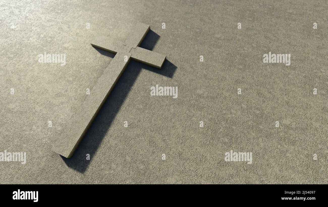 Concept or conceptual cobblestone cross on a stone pavement background