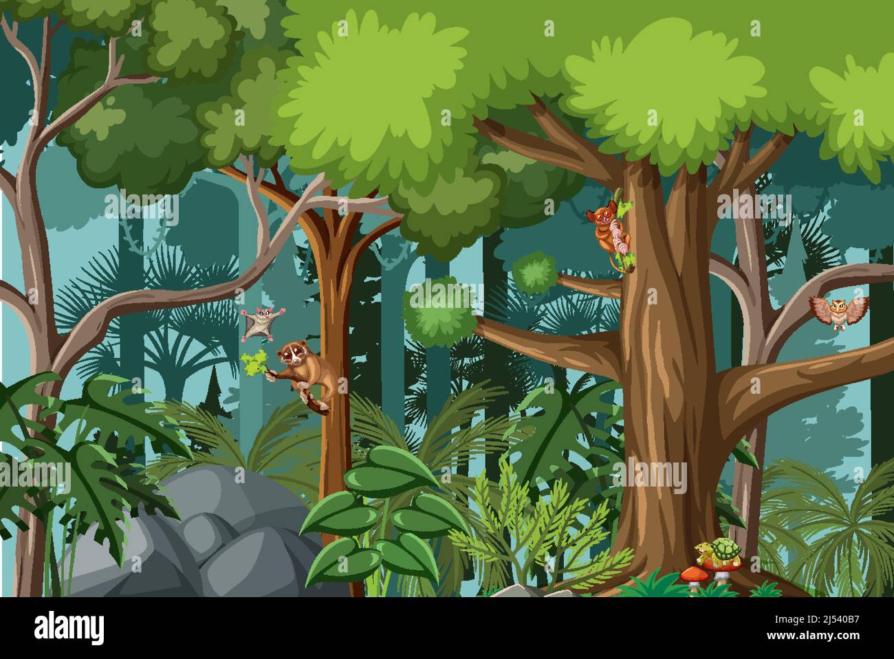 Wild animals in the forest scene illustration Stock Vector Image & Art ...