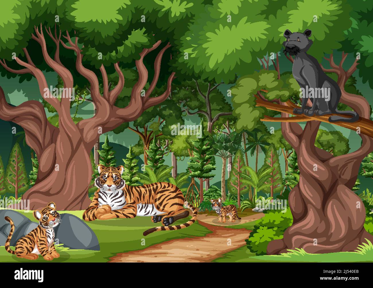 Forest Scene With Wild Animals Illustration Stock Vector Image Art