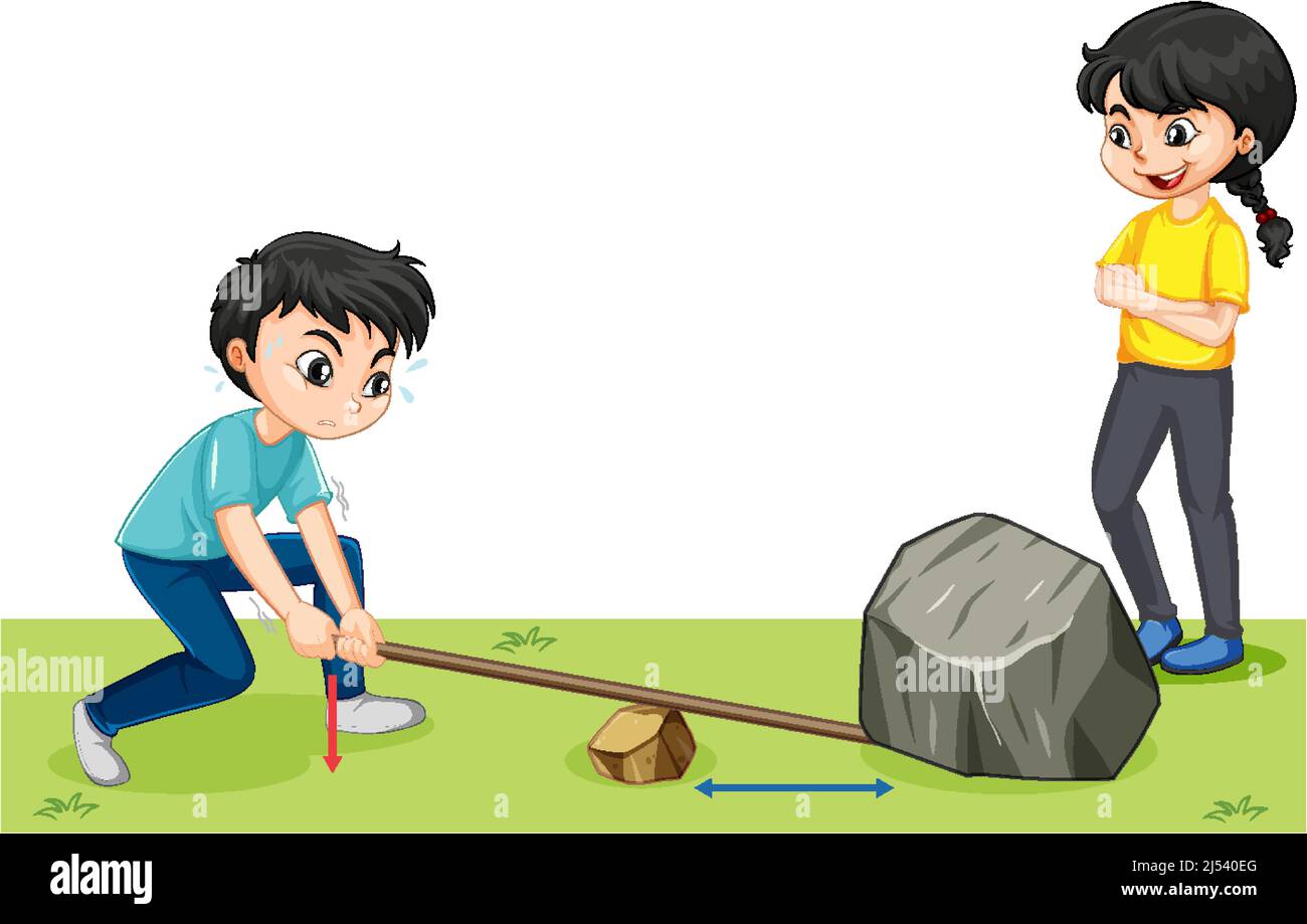 Levers simple machine science experiment illustration Stock Vector