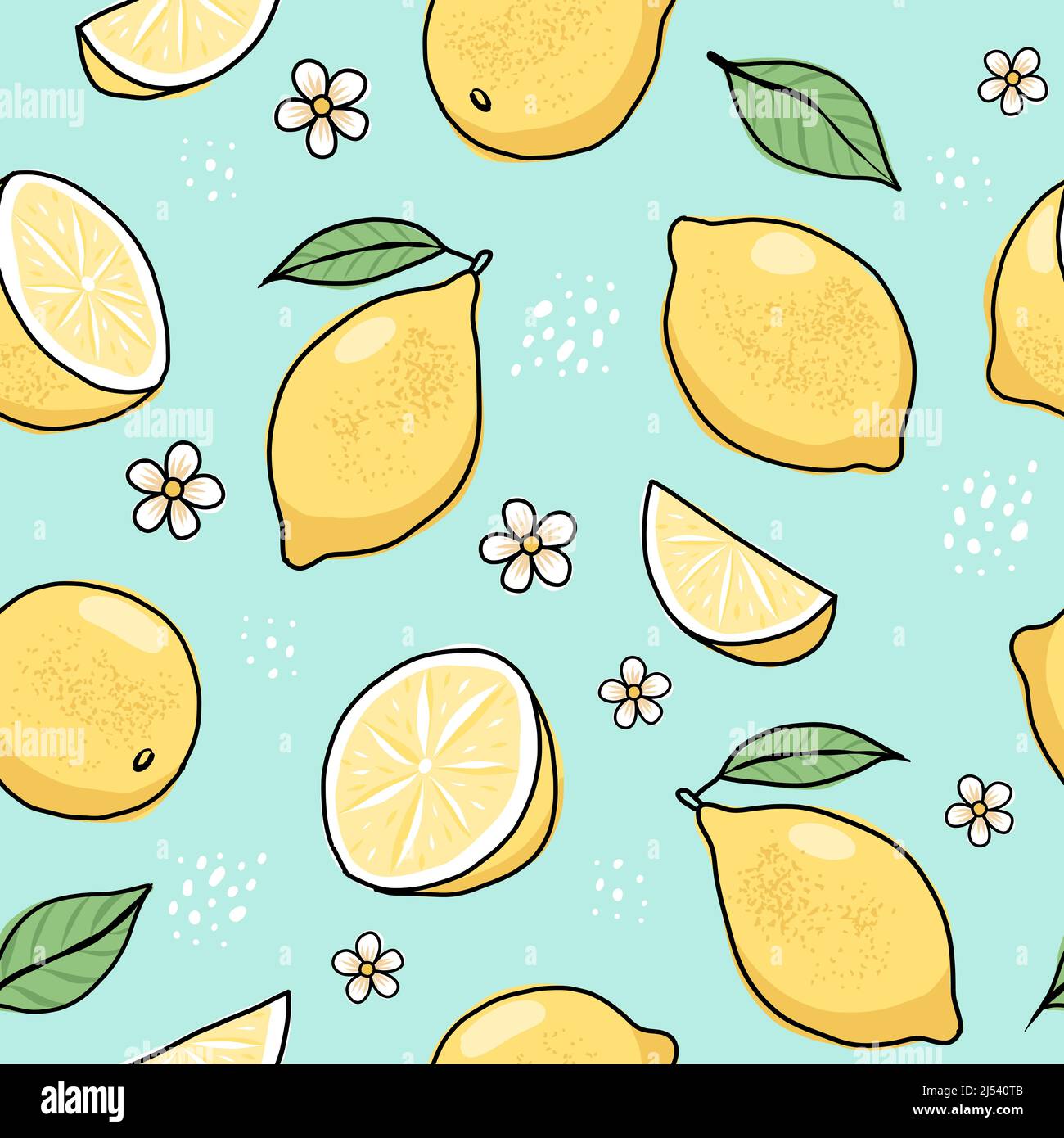 Lemon hand drawn seamless pattern. Vector illustration in doodle style ...