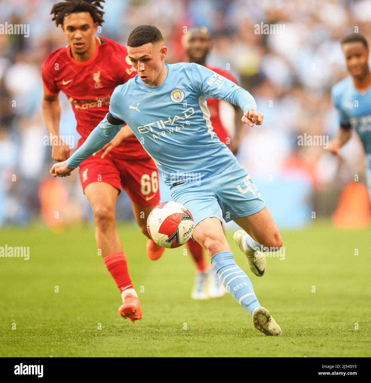 16 April 2022 - Manchester City v Liverpool - Emirates FA Cup - Semi Final - Wembley Stadium  Phil Foden during the FA Cup Semi-Final against Liverpoo Stock Photo