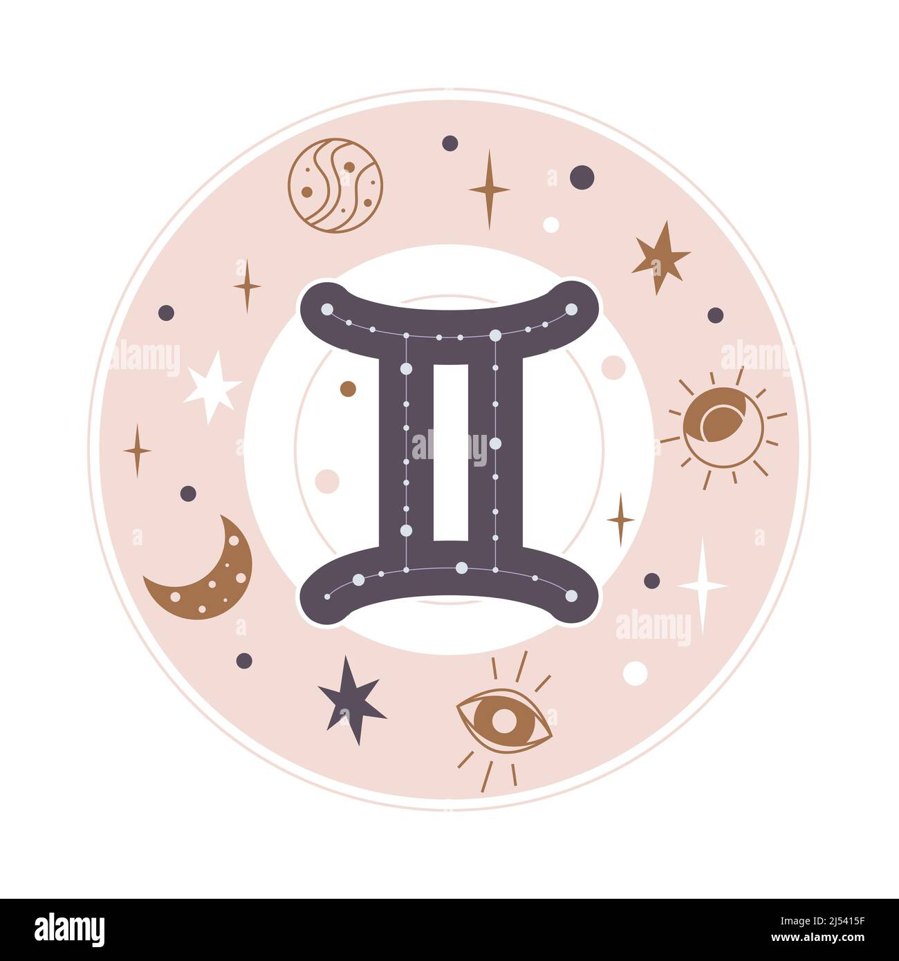 Gemini Horoscope sign vector Zodiac astrology element. Esoteric