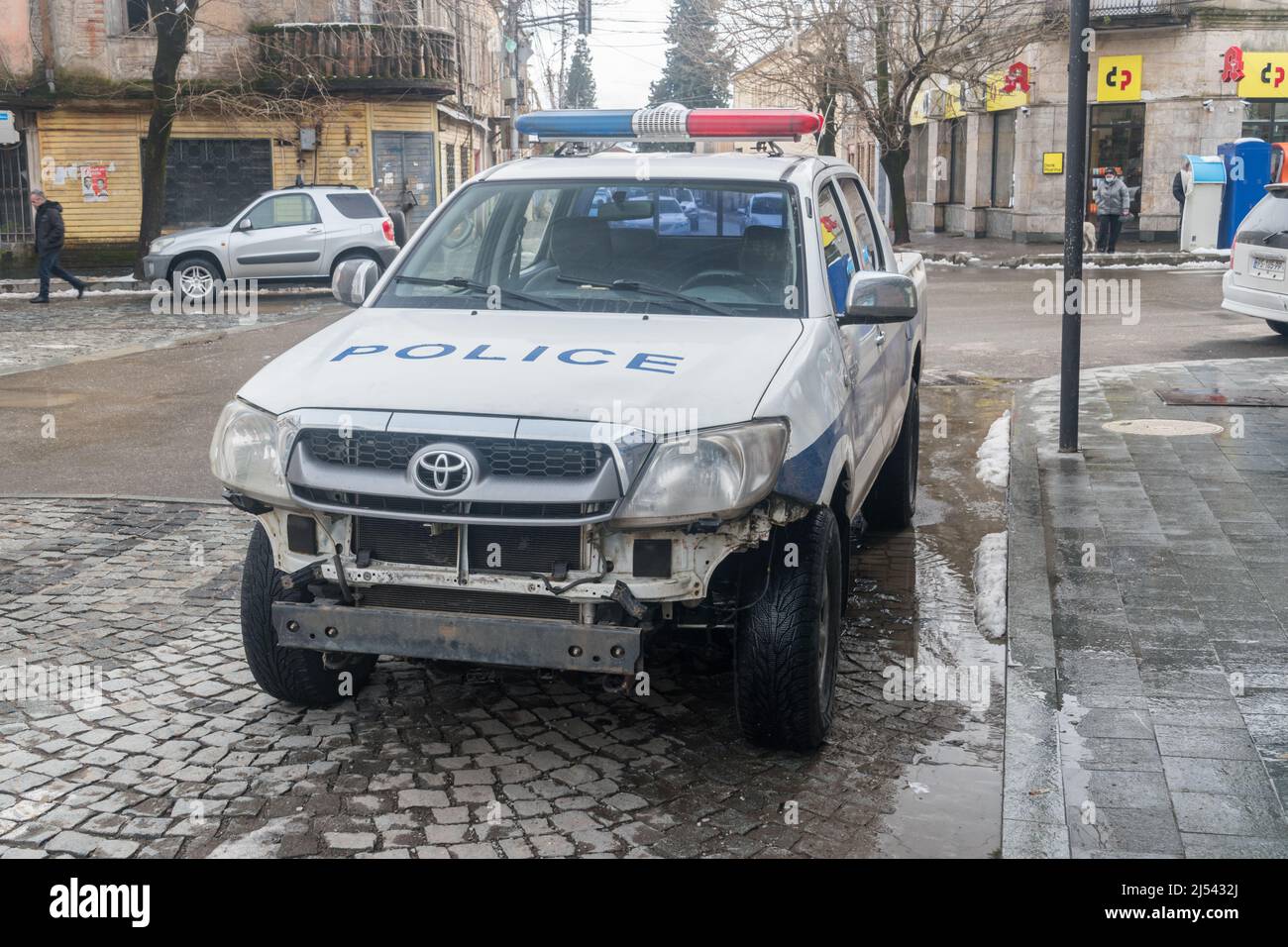 Kutaisi, March 18, 2022 police car without front